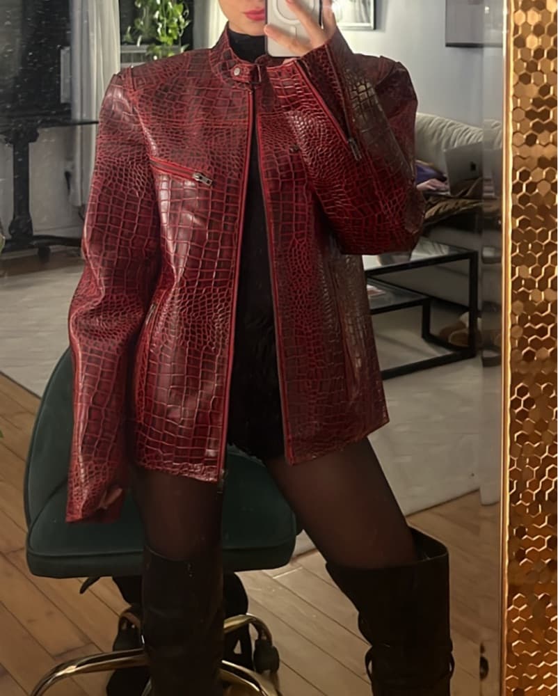 Red Crocodile Leather Jacket - Image 1