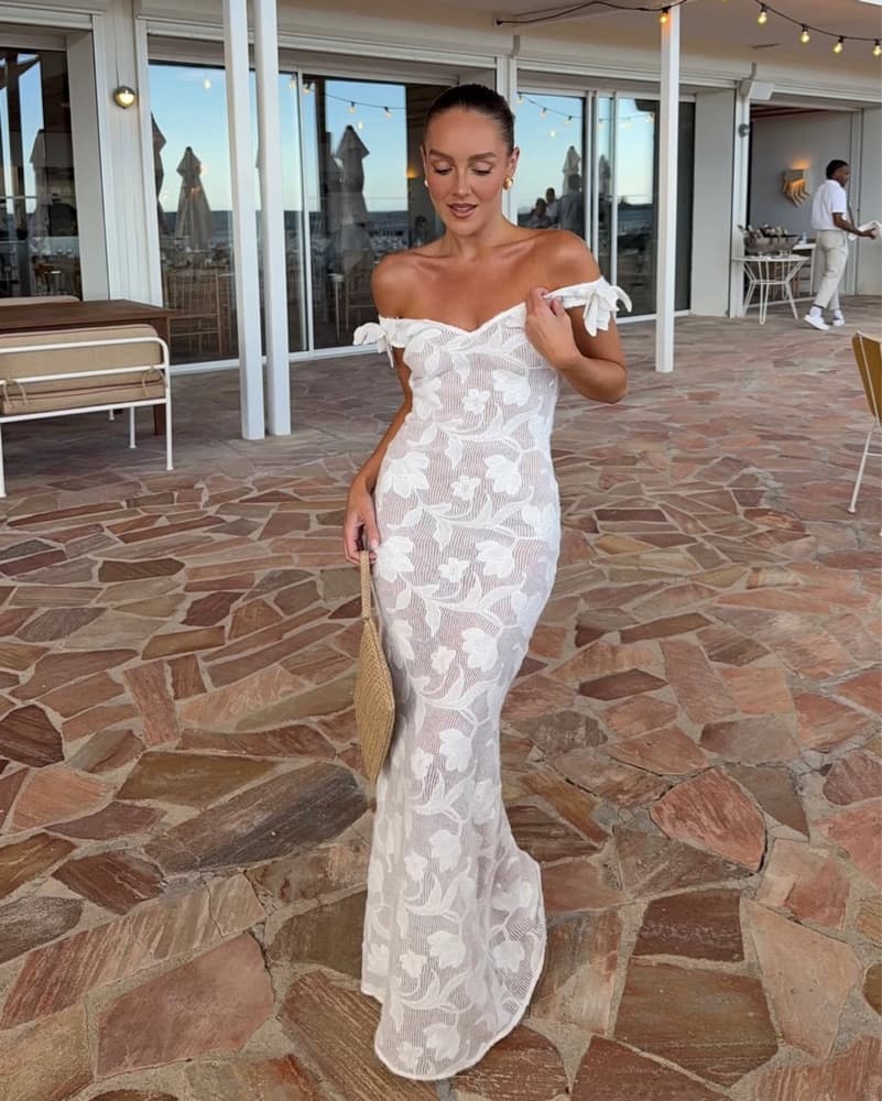 White Floral Sheer Maxi Dress - Image 1