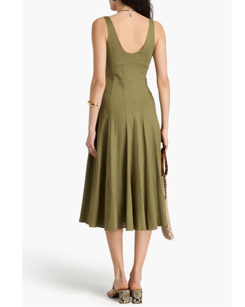 DVF Olive Green Linen Midi Dress - Image 2