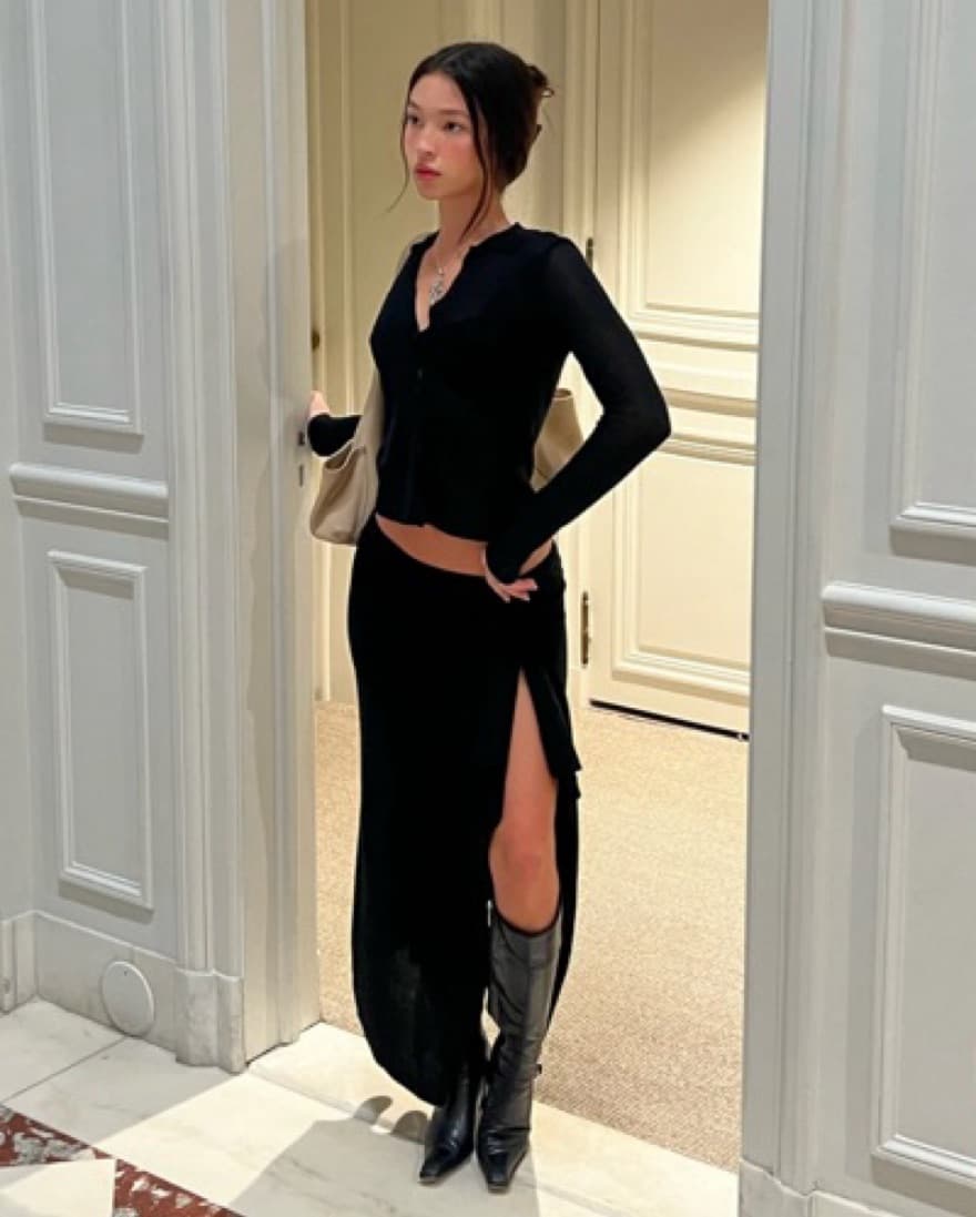 Black Knit Long Sleeve & Skirt Set  - Image 1