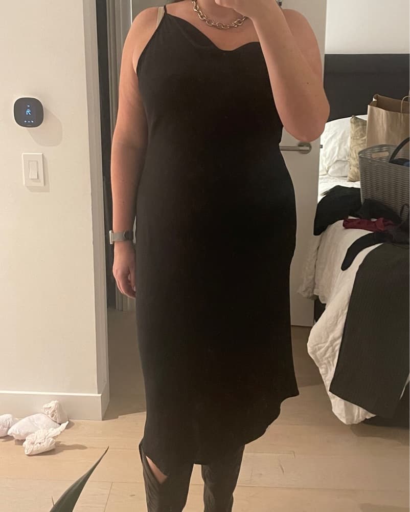 Aysemmteical Neck Satin Dress  - Image 2
