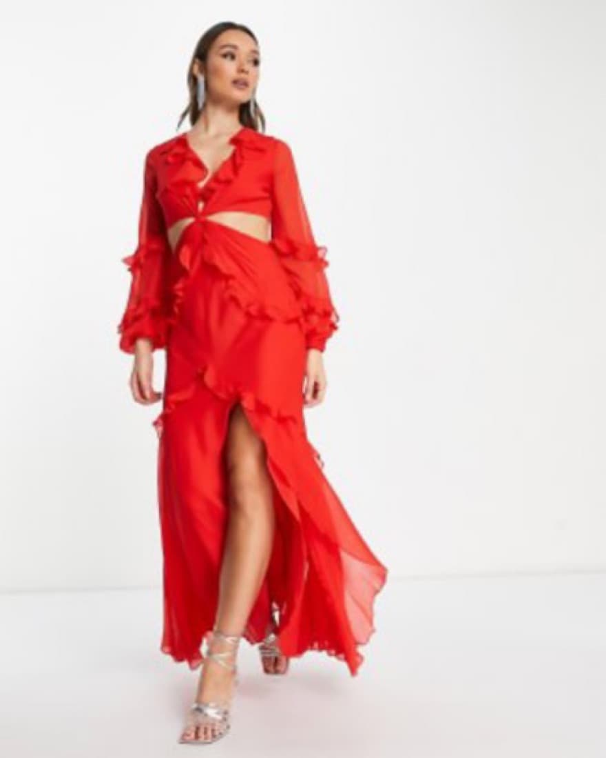 Asos Red Cut Out Flowy Dress - Image 1