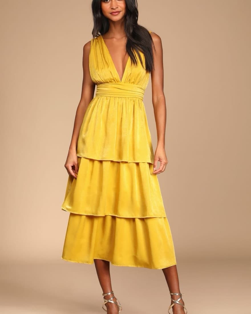 Vibrant Yellow Tiered Midi Dress - Image 2