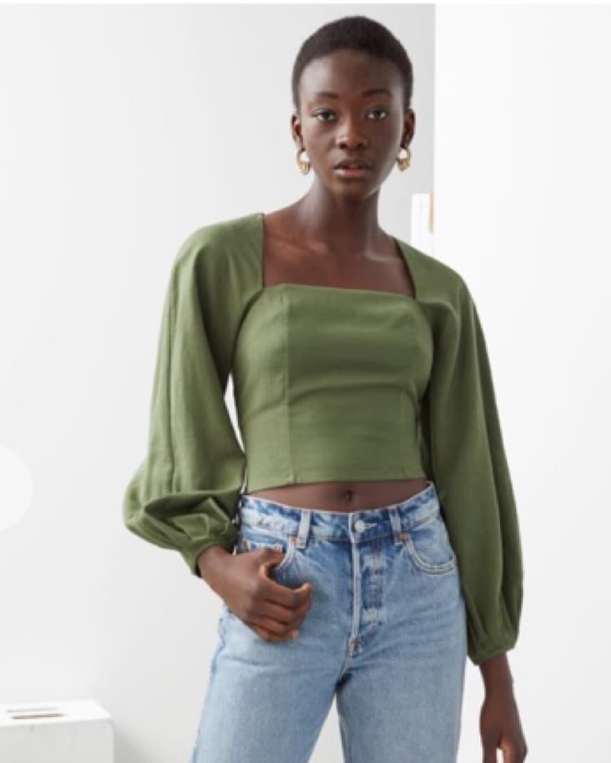 Smoked Puff Sleeve Green Top - Image 1
