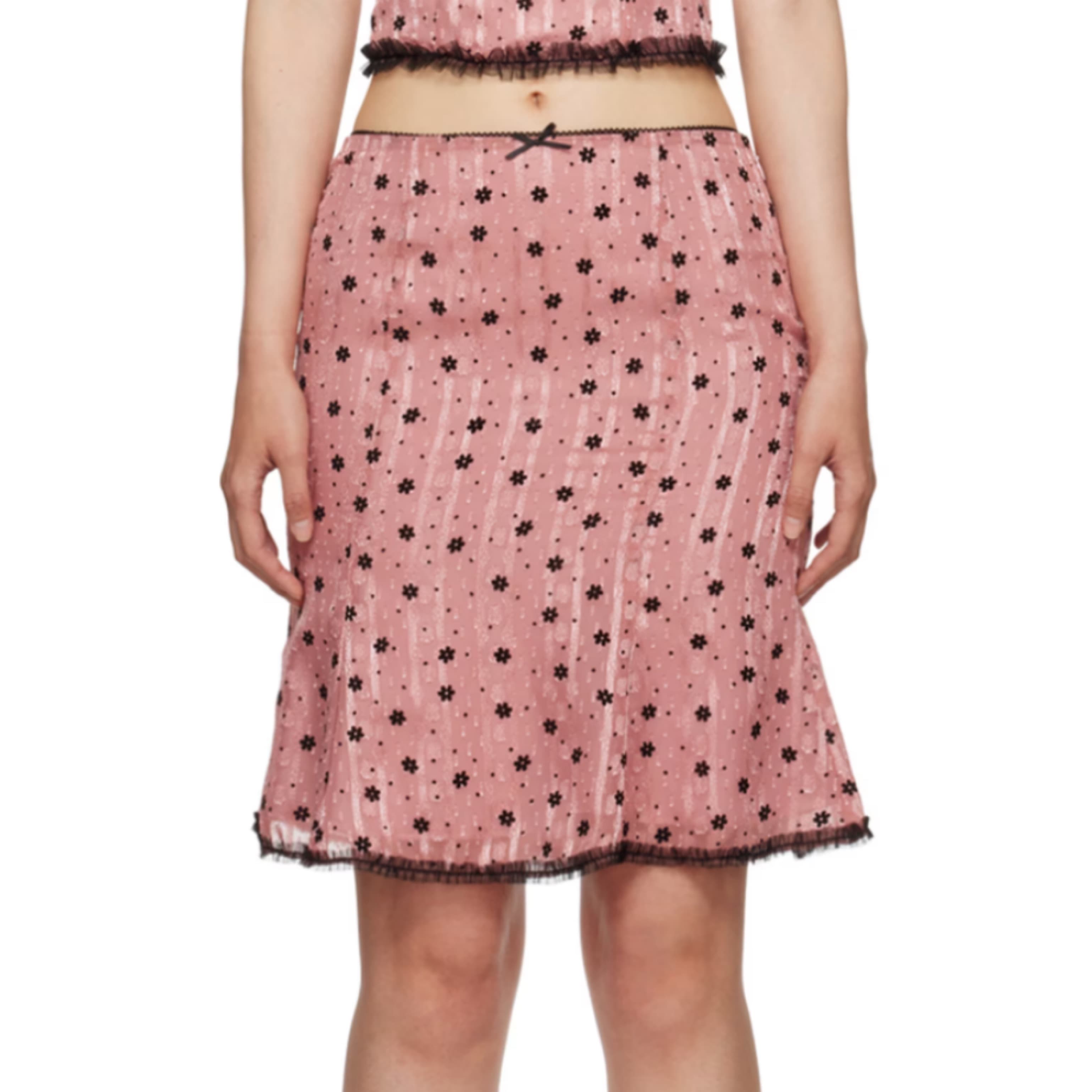 Danielle Guizio Pink & Black Midi Skirt - Image 1