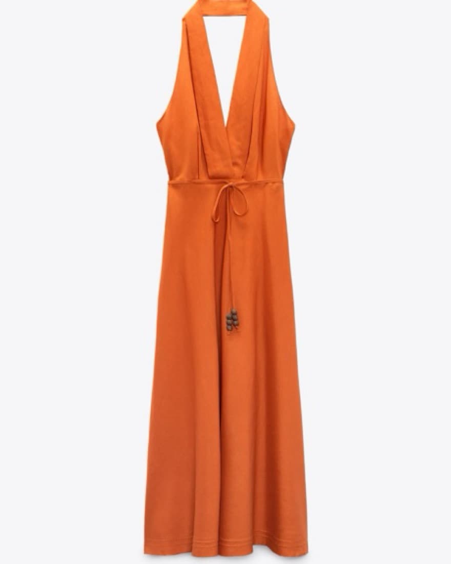 Orange Linen Halter Maxi Dress - Image 1