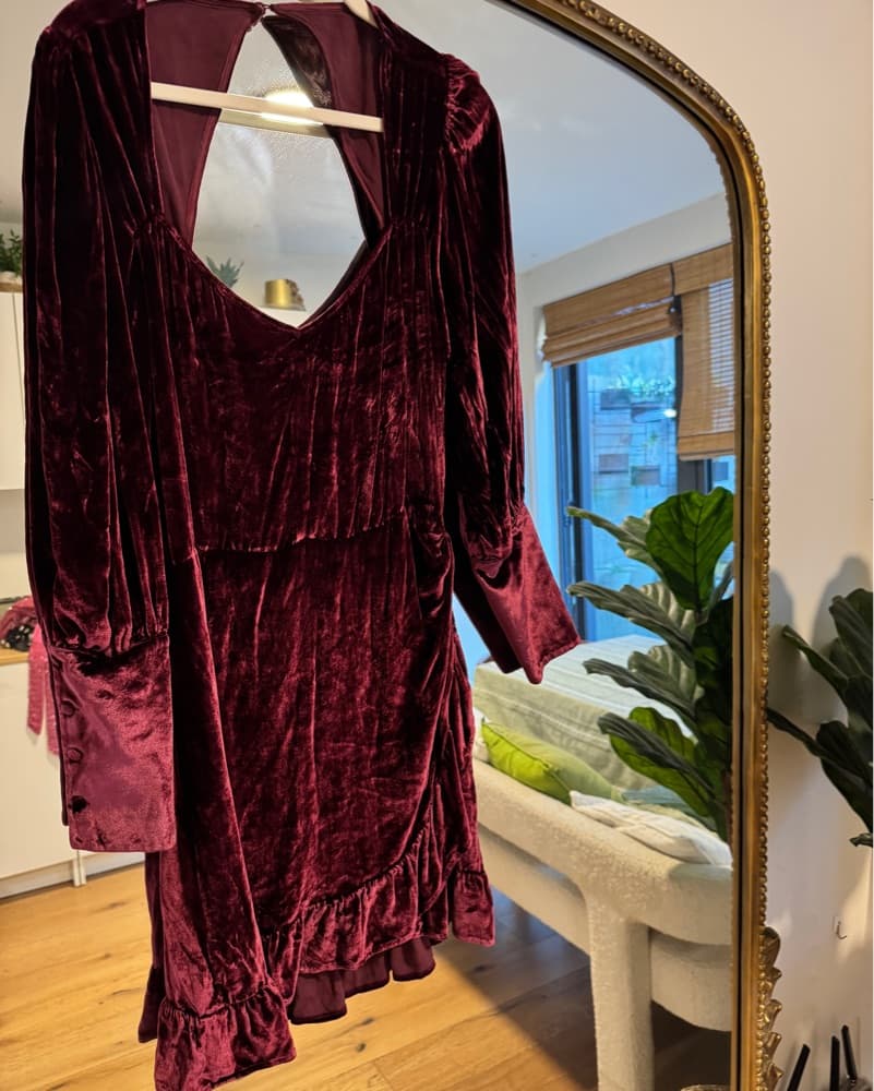 Burgundy Velvet Mini Dress - Image 1