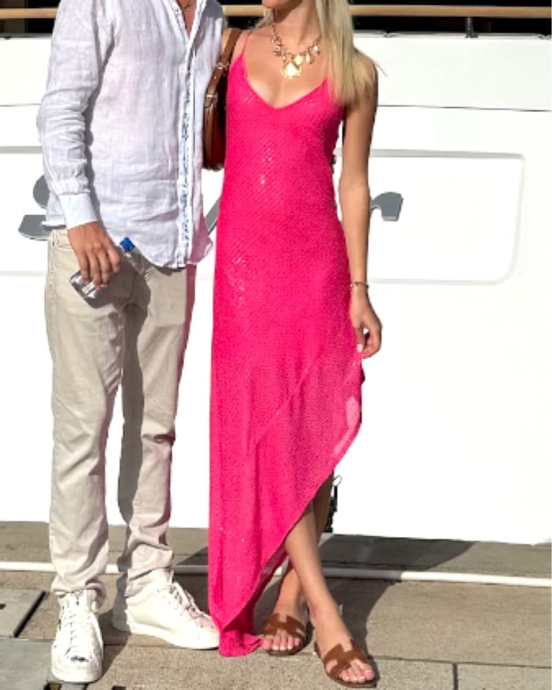Hot Pink Sequin Maxi Dress - Image 2