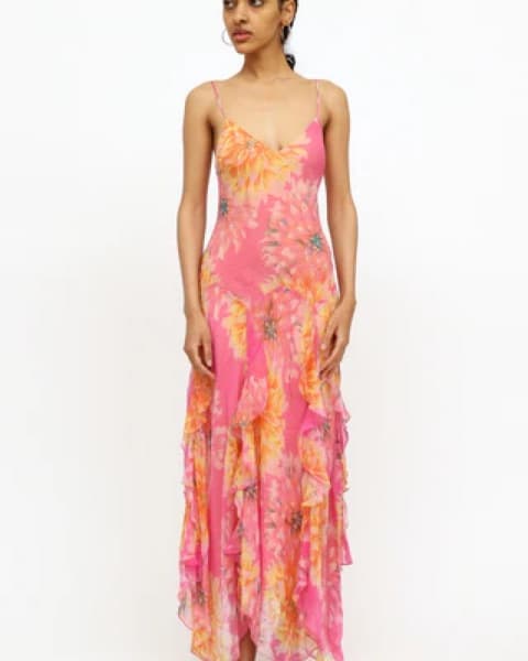 Vintage 90s pink Silk  floral dress - Image 5