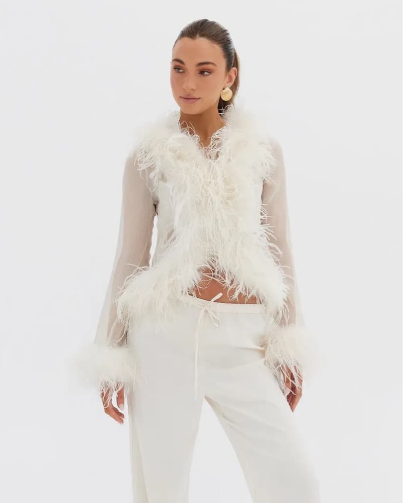 Bubish Gigi Sheer Feather Blouse Ivory  - Image 1
