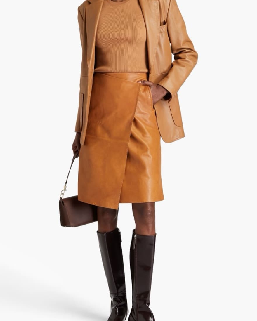 Leather Wrap Skirt In Tan - Image 1