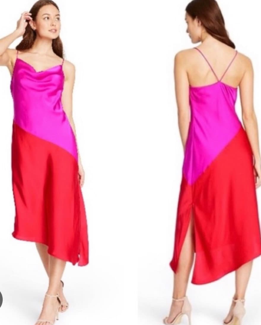 Carlie Cushnie Pink & Red Midi Dress - Image 5