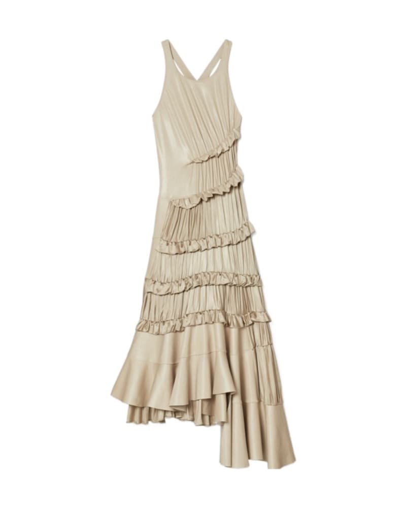 Tory Burch Beige Liquid Jersey Ruffle Dr - Image 1