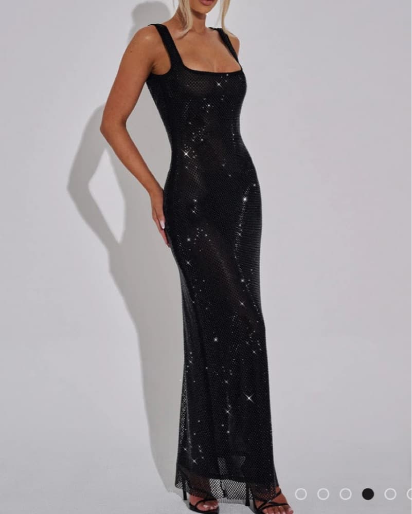 Long Sparkle Black Dress Xs - Image 2