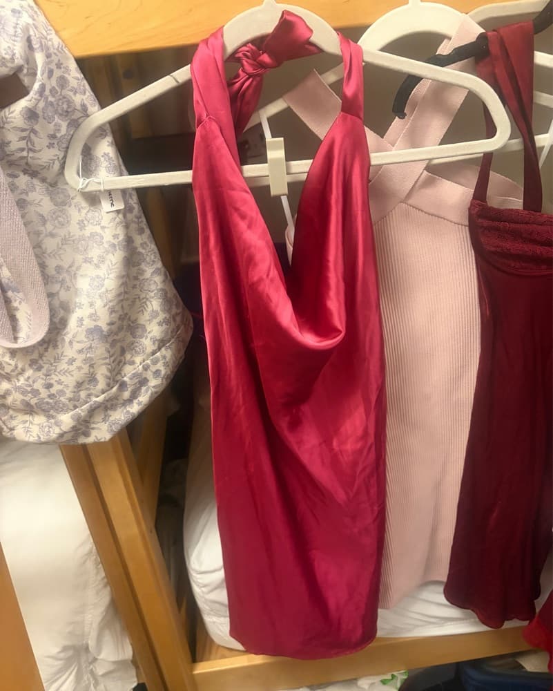 Rich Red Satin Halter Dress - Image 1