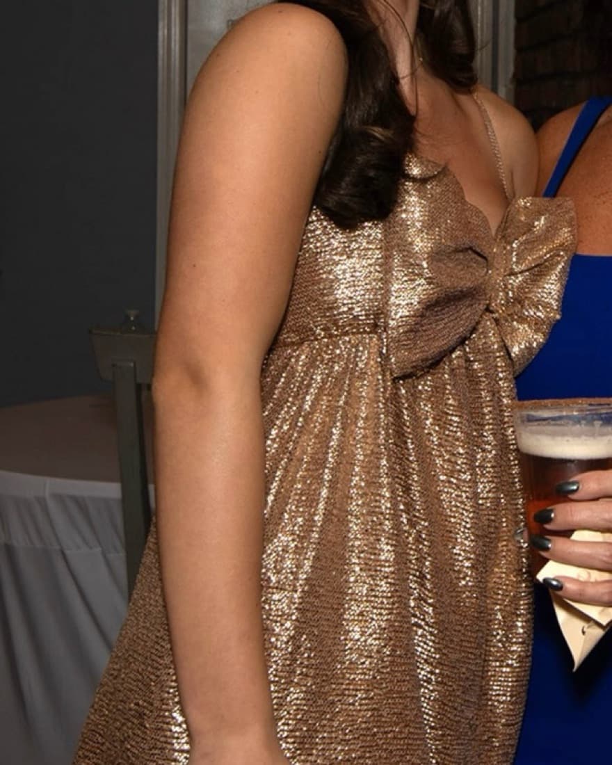 Shimmering Gold Sequin Bow Dress - Image 2