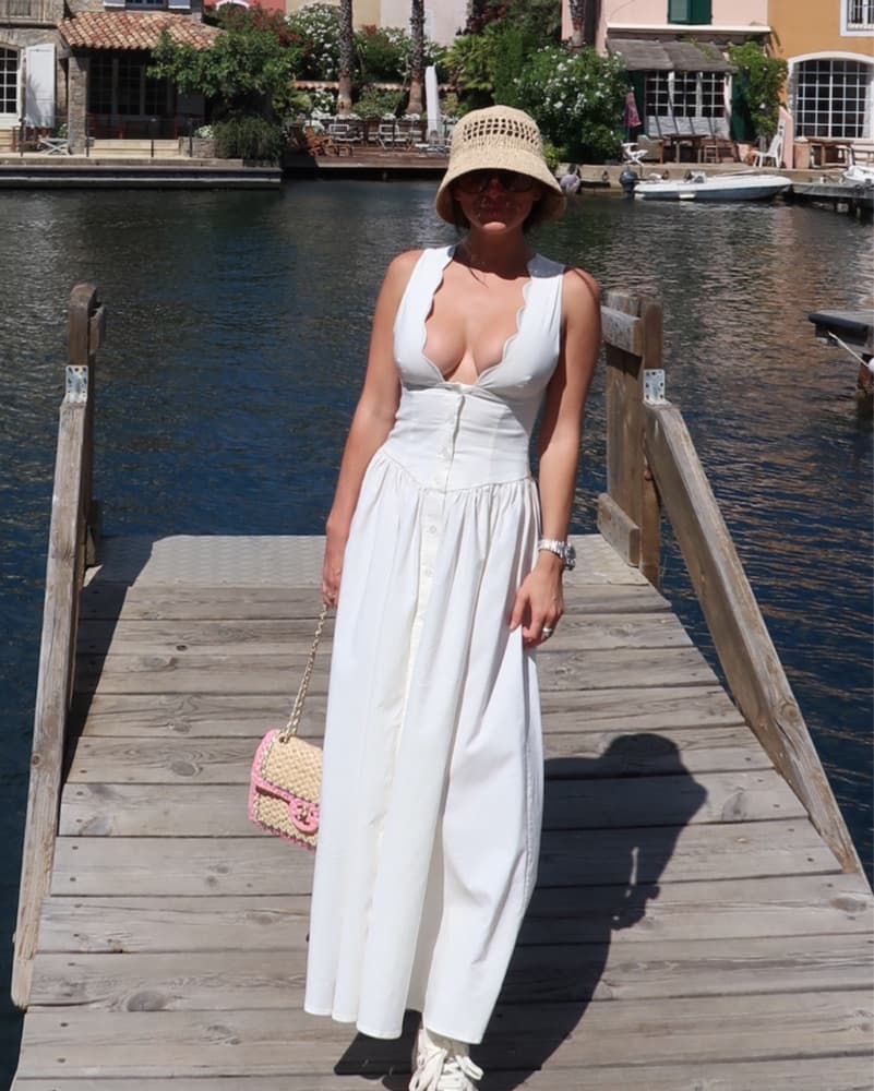 White Scallop Midi Dress - Image 2