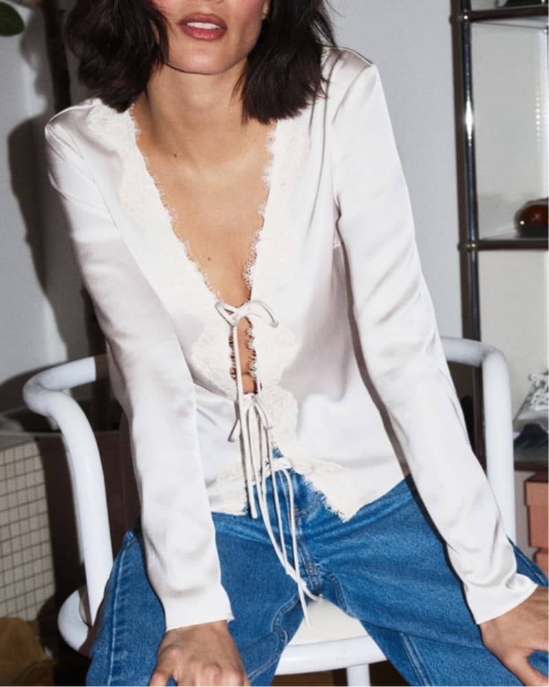 White Lace Tie Top - Image 1