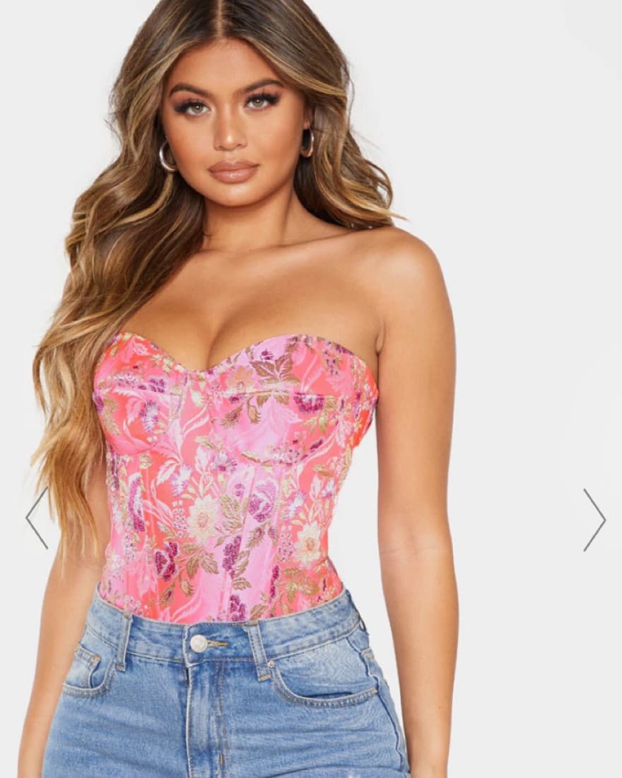PLT Pink Floral Satin Corset - Image 1