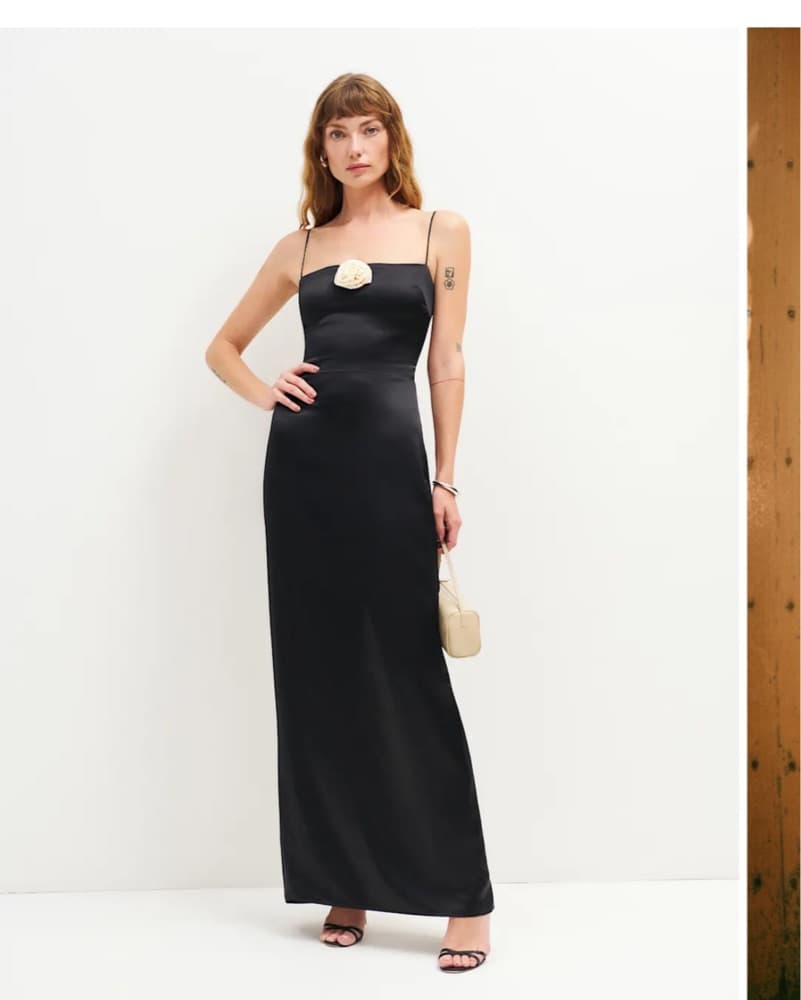 Black frankie Silk Dress With Flower - Image 4