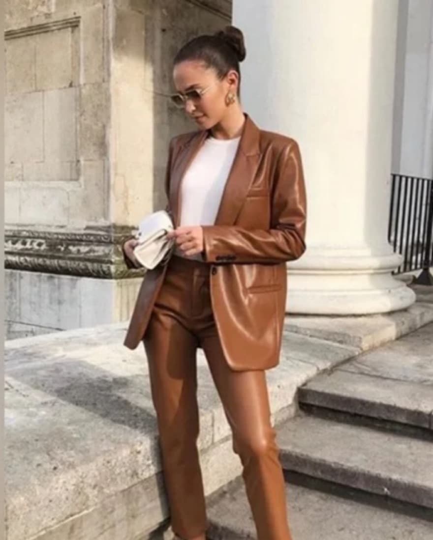 Zara Camel Leather Oversized Blazer - Image 3