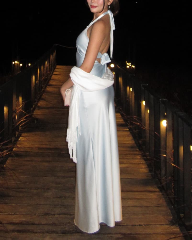 Baby Blue Maxi Halter Dress - Image 2
