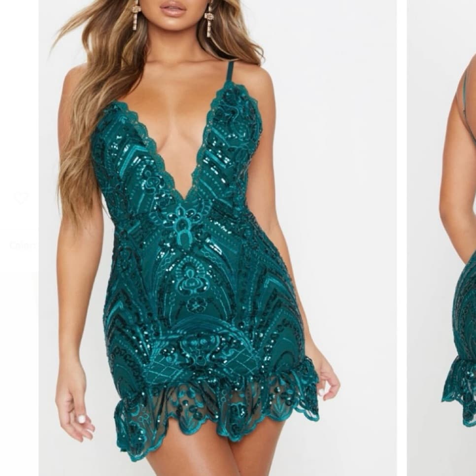 Emerald Green Sequin Bodycon Dress - Image 1