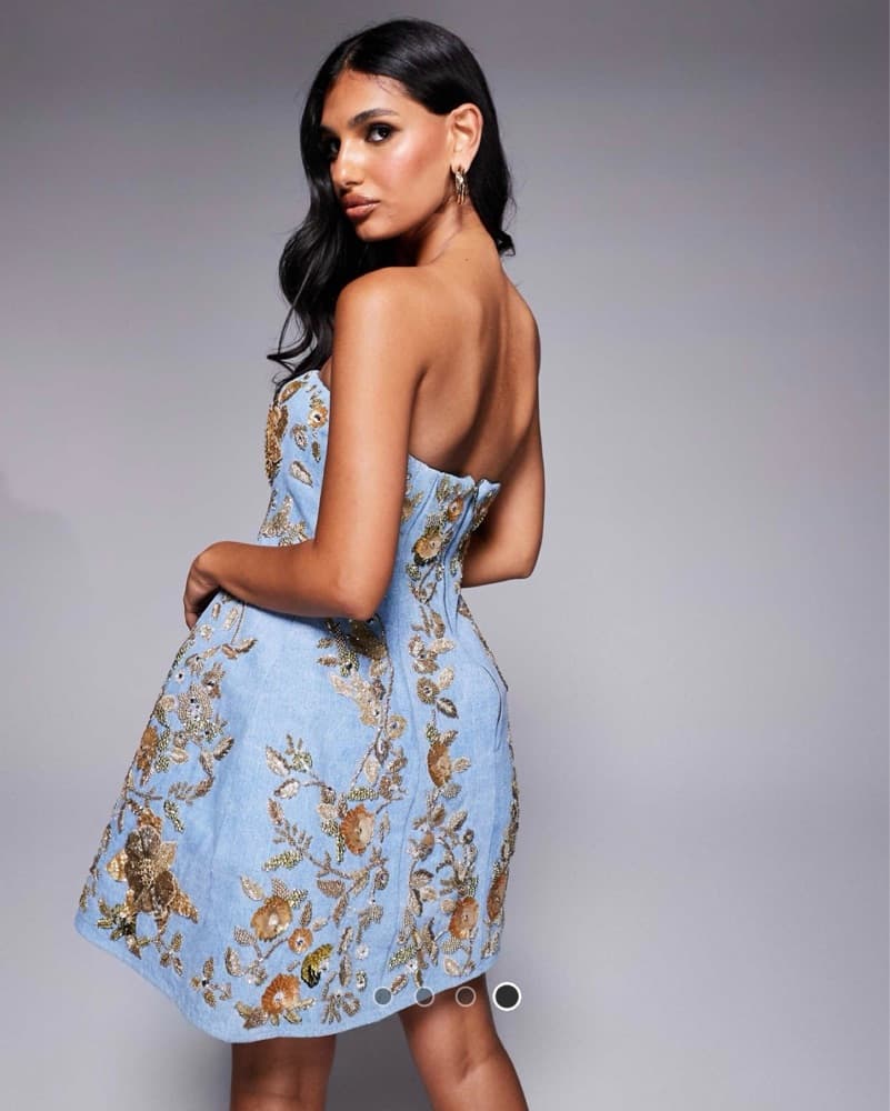 ASOS beaded Denim Mini Dress - Image 3