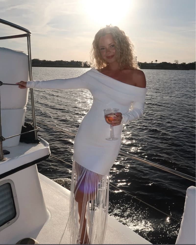 Knit Off-The-Shoulder Dress with Fringe - Image 1