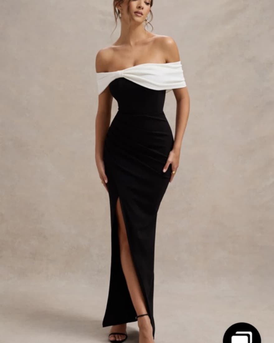 BLACK & WHITE BOW DETAIL MAXI DRESS - Image 3