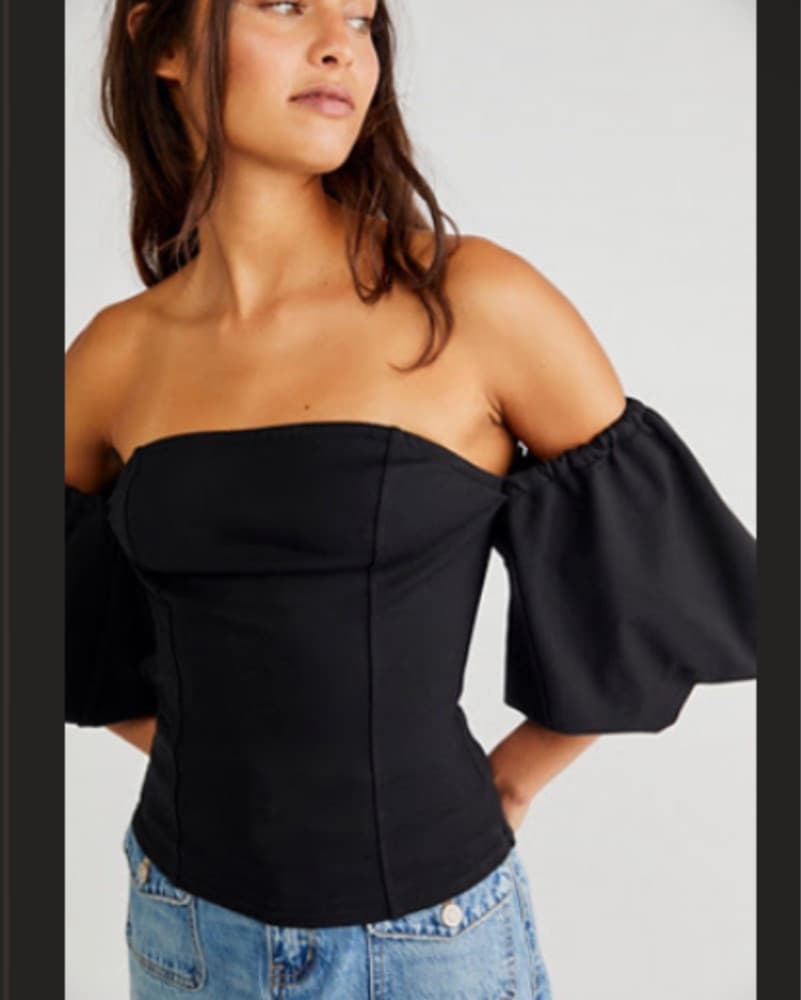 Chic Off-the-Shoulder Black Puff Sleeve Top - Image 1