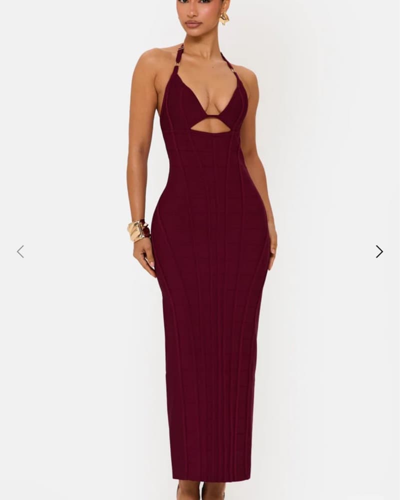 Cutout Burgundy Bandage Midaxi Dress  - Image 4