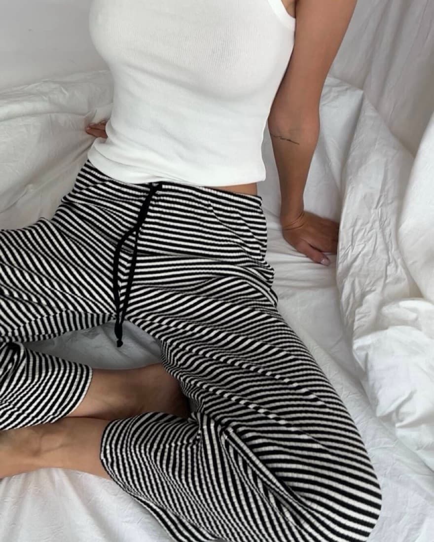 HIBOU Black Striped Wide Pajama Pants - Image 1