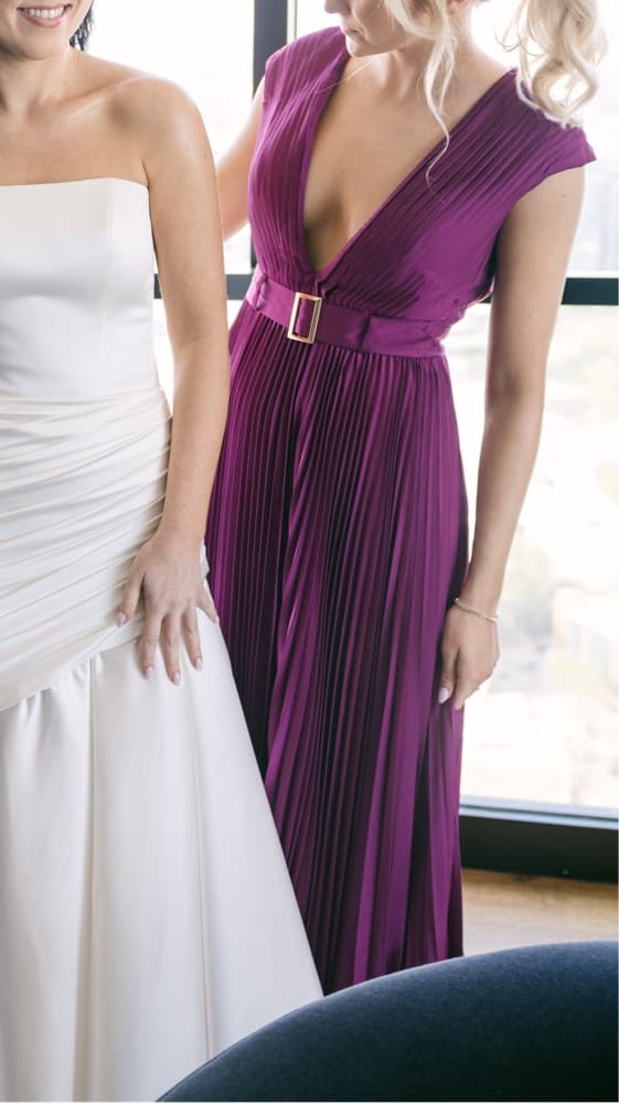 Mac Duggal Purple Pleated Plunge Neck Be - Image 4