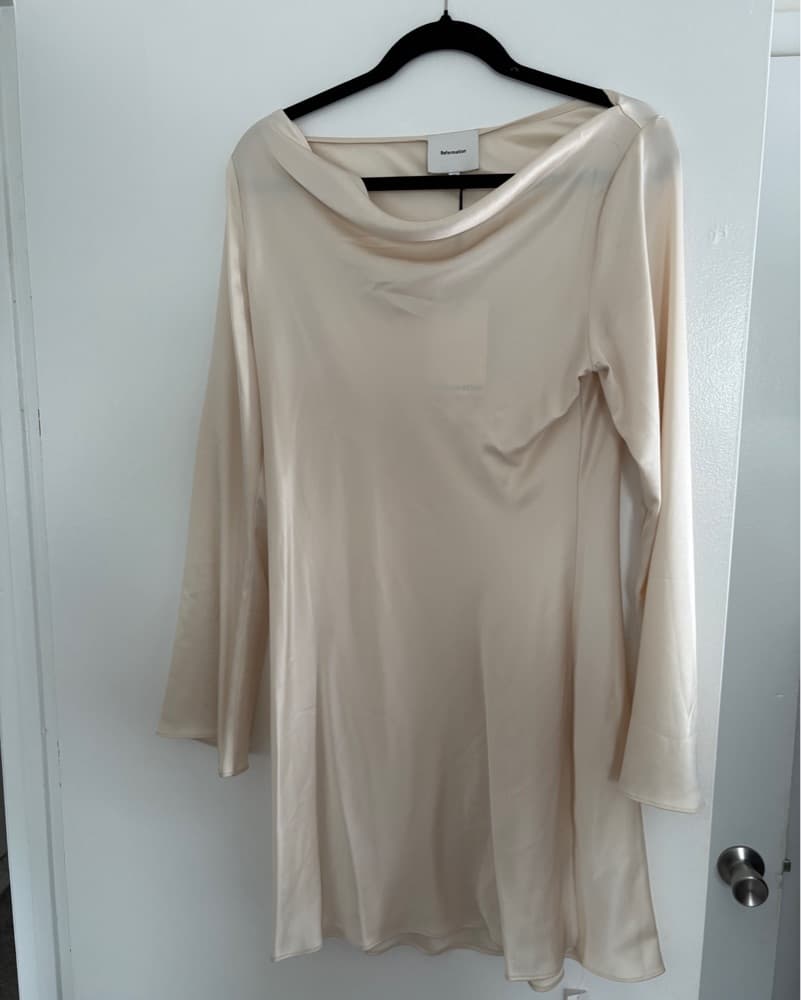 Reformation Pike Mini Cream Dress - Image 3