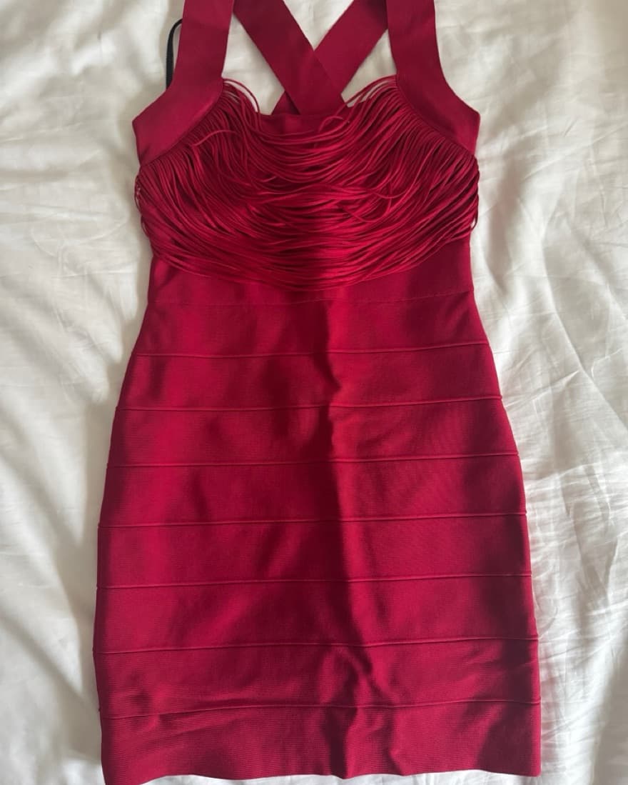 Herve Leger Drape Fringe Bandage Dress  - Image 3