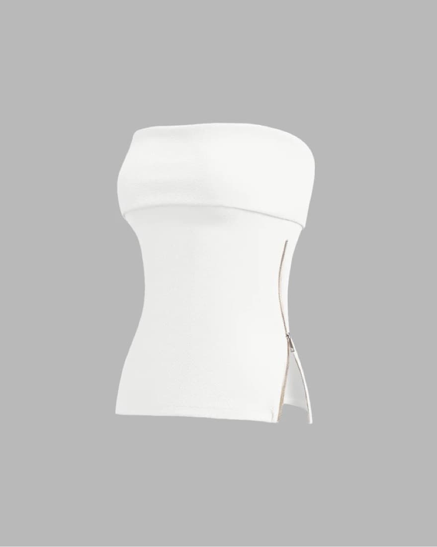 White Tube Top W/ Zippers - Image 2