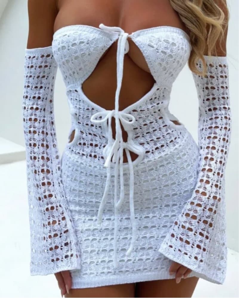OUTCAST: MONA CROCHET MINI DRESS WHITE - Image 2