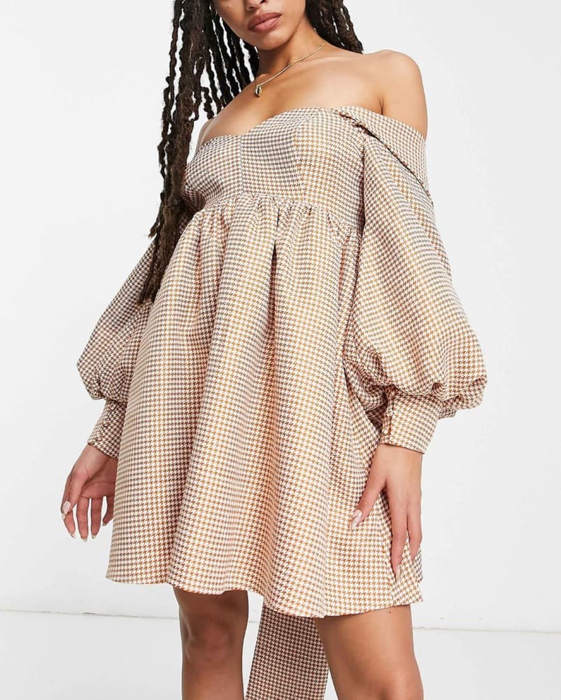 Gingham Off-Shoulder Dress - Image 3