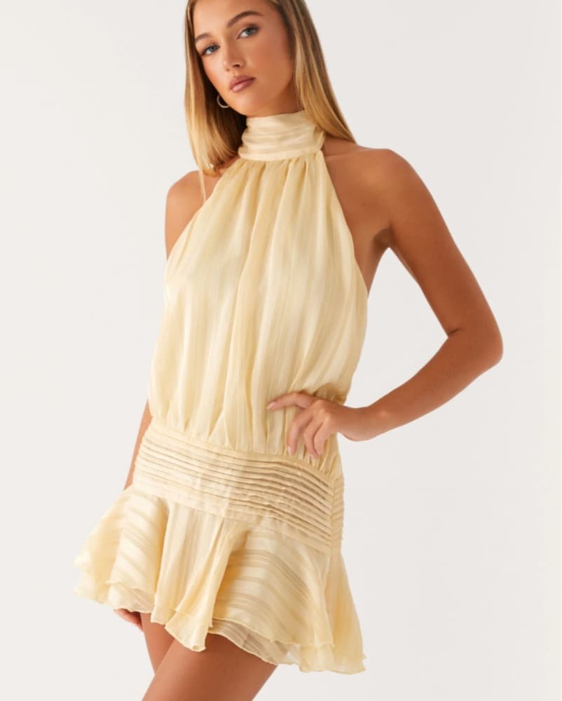 Butter Yellow Halter Open Back MiniDress - Image 5