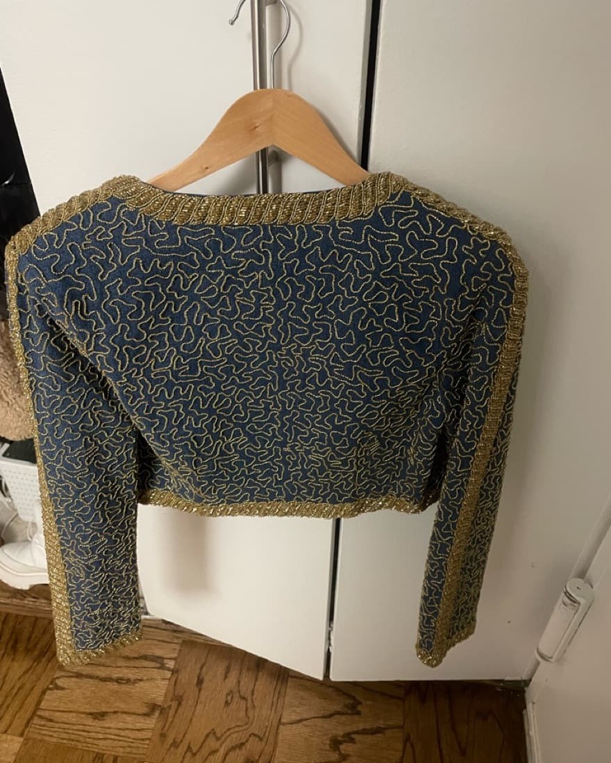 Retrofete Beaded Cropped Denim Jacket - Image 2