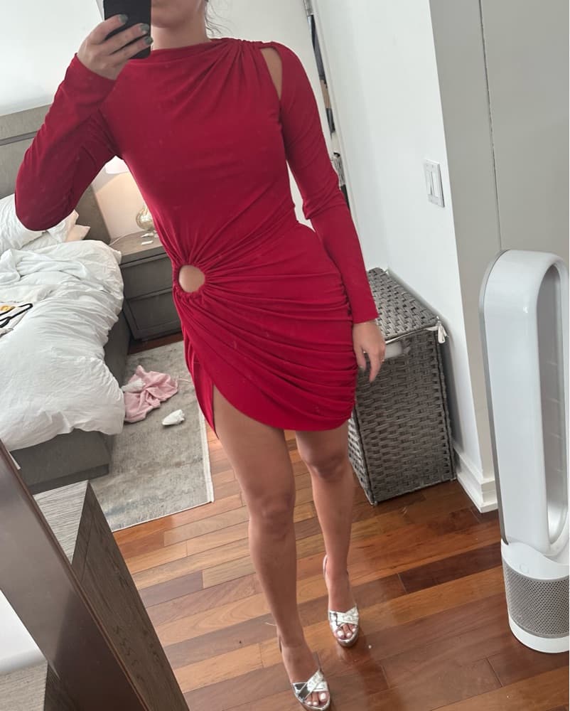 Monse Red Long Sleeve Keyhole Dress  - Image 6