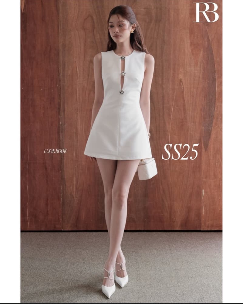 White Cutout Mini Dress with Crystal Details - Image 3
