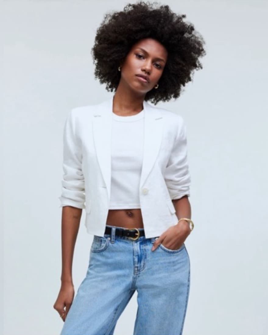 Madewell Cropped Linen Blazer - Image 3