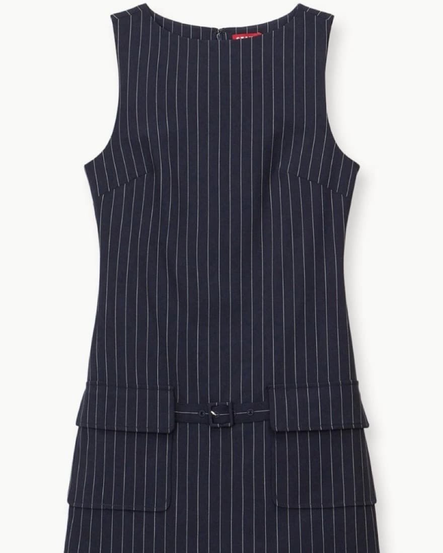 Staud Sheila Dress In Navy Pinstripe - Image 1