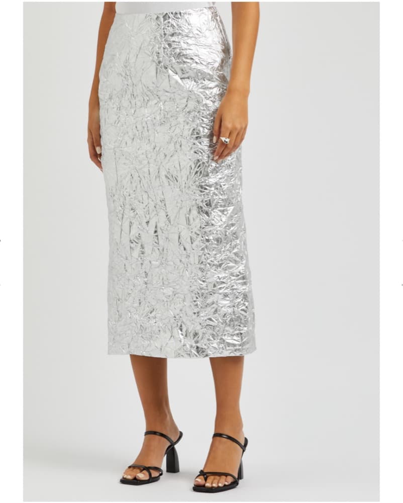 Silver Metallic Crinkle Midi Skirt - Image 3