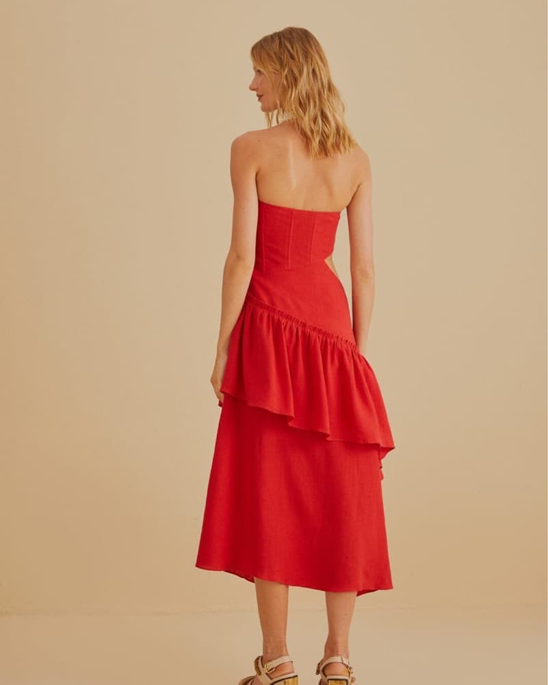Red Linen Farm Rio Cut Out Dress - Image 3