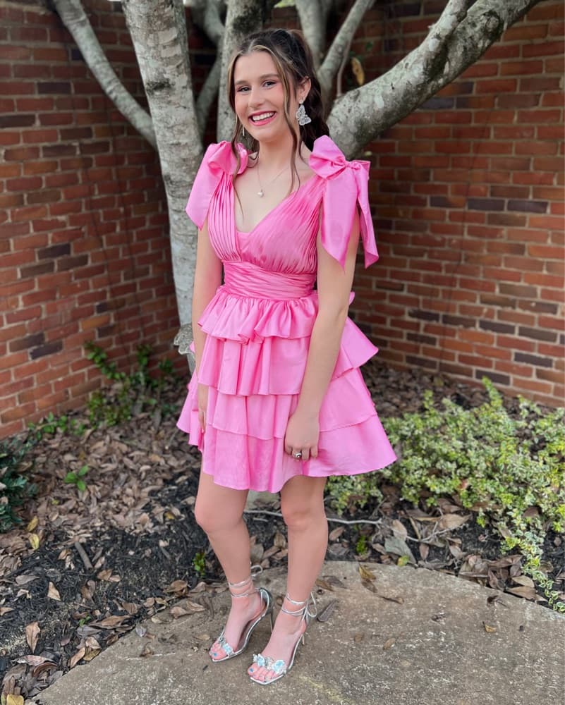 Pink Ruffle Tiered Mini Dress  - Image 1