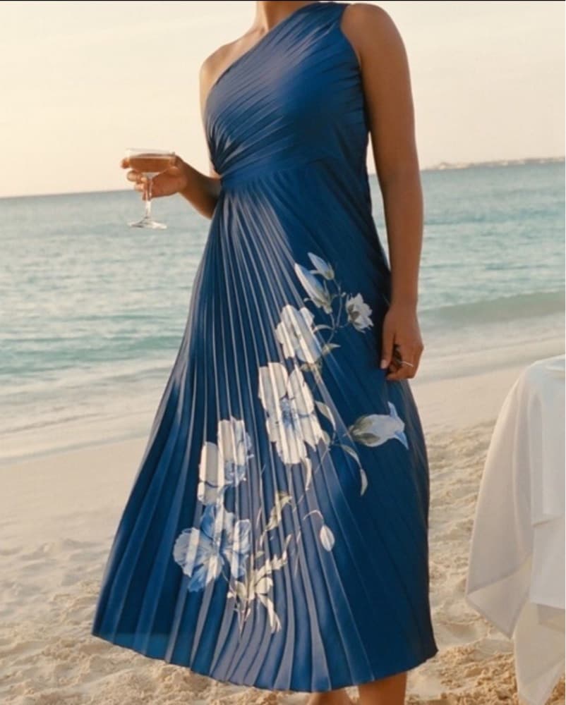 a&f blue pleated one shoulder maxi dress - Image 1