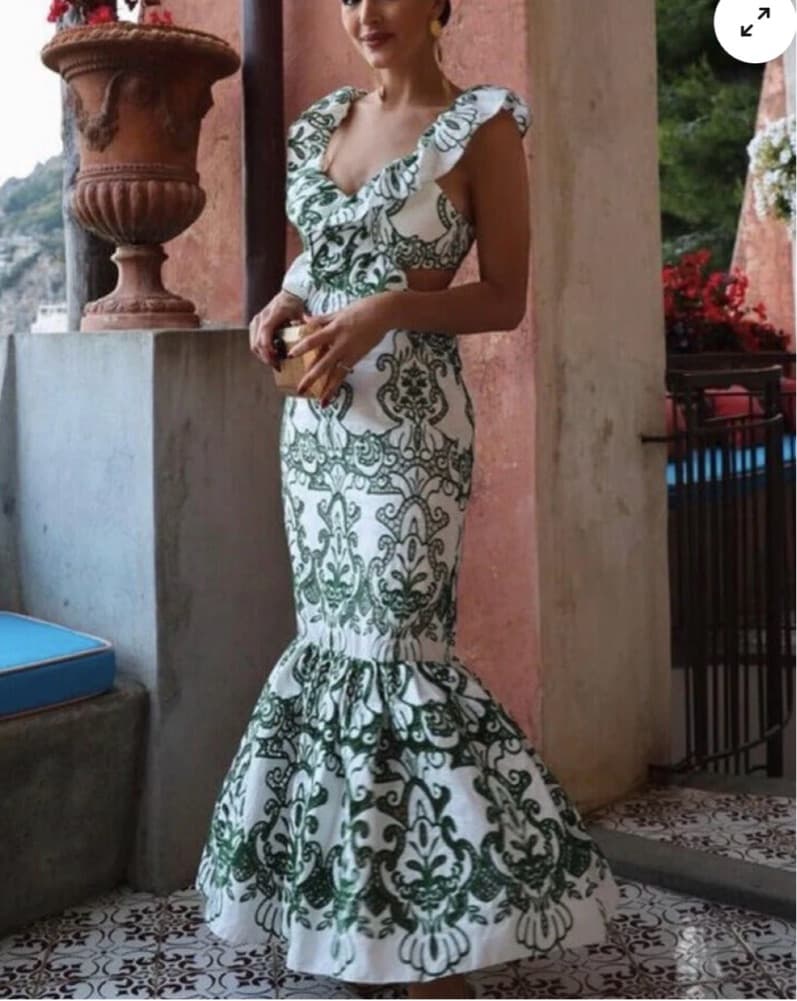 Embroidered Green And White Summer Dress - Image 1